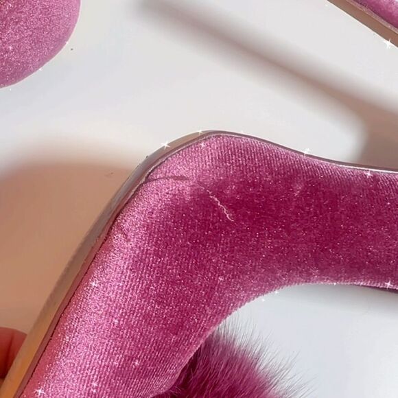 💞 women’s Velvet Pink Pom Pom slip on party high heels pumps size 7 - Picture 9 of 10